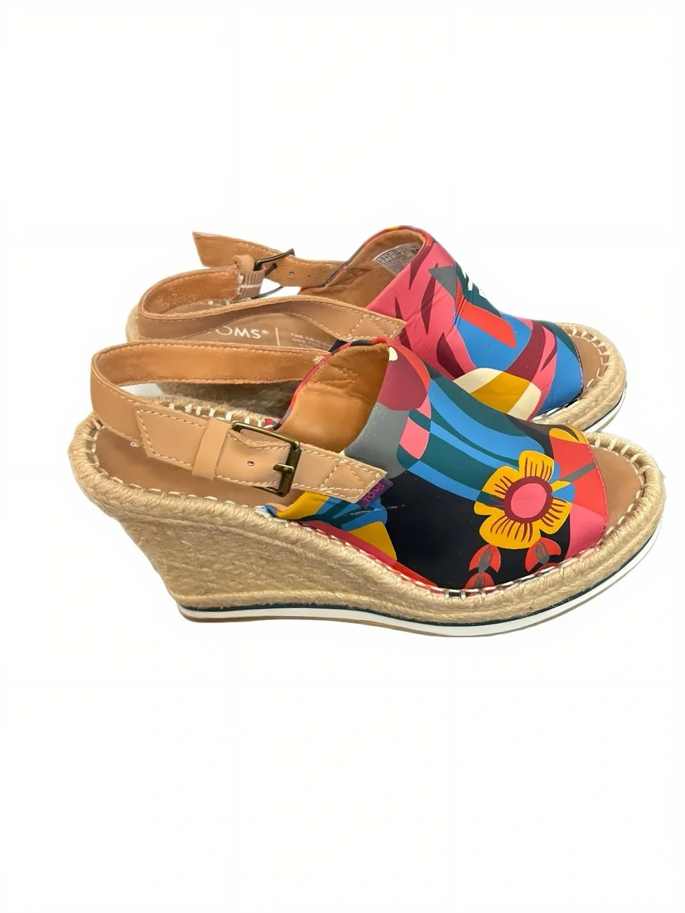 Toms Multicolor Canvas Graphic Espadrille Wedge Sandal Size 8 NWOT